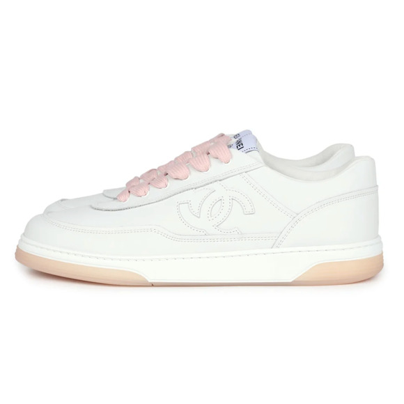 Chanel 24P White Pink Leather CC Logo Flat Lace Up Runner Trainer Sneaker 40 - Picture 11 of 15